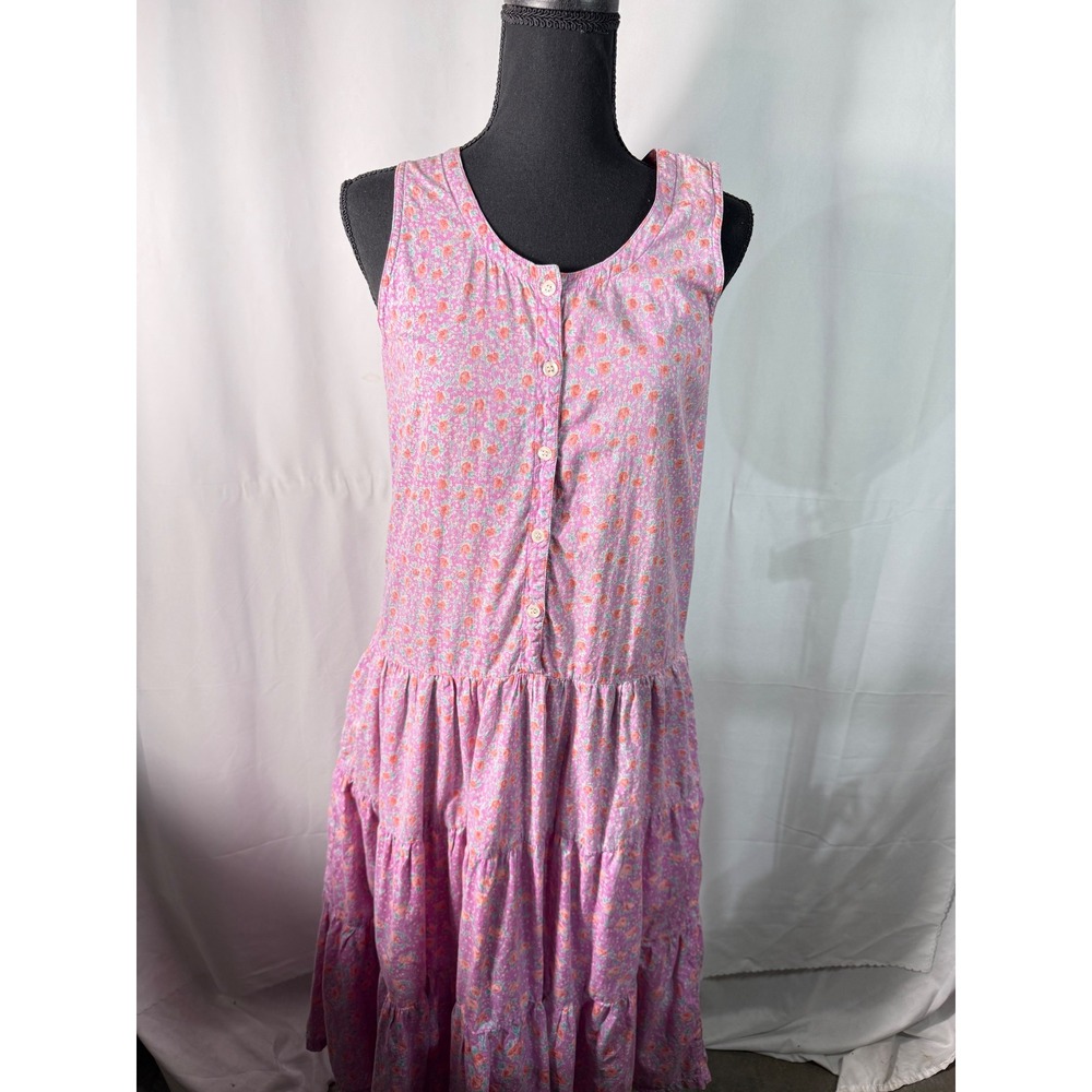 VTG Komil Women's Floral Tiered Midi Dress‎ Purple Pink Cotton Small